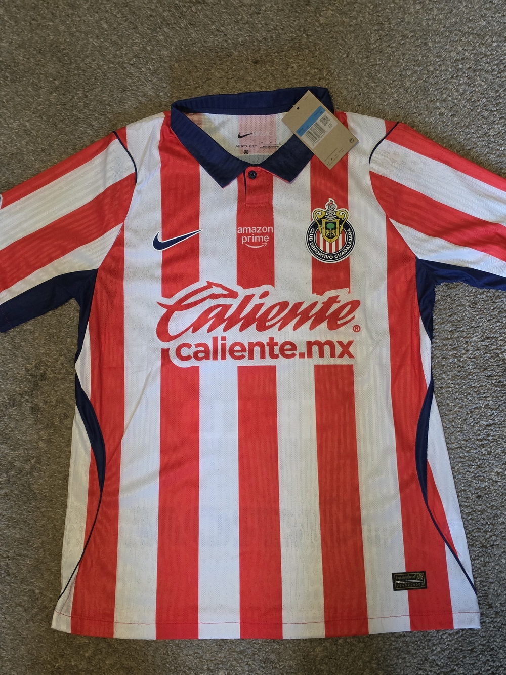 Chivas Red & White Striped Soccer Jersey with Team Crest